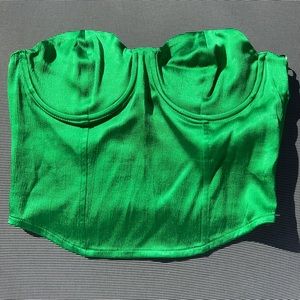 ZARA GREEN SATIN CORSETRY TOP SIZE SMALL NEW WITH TAGS